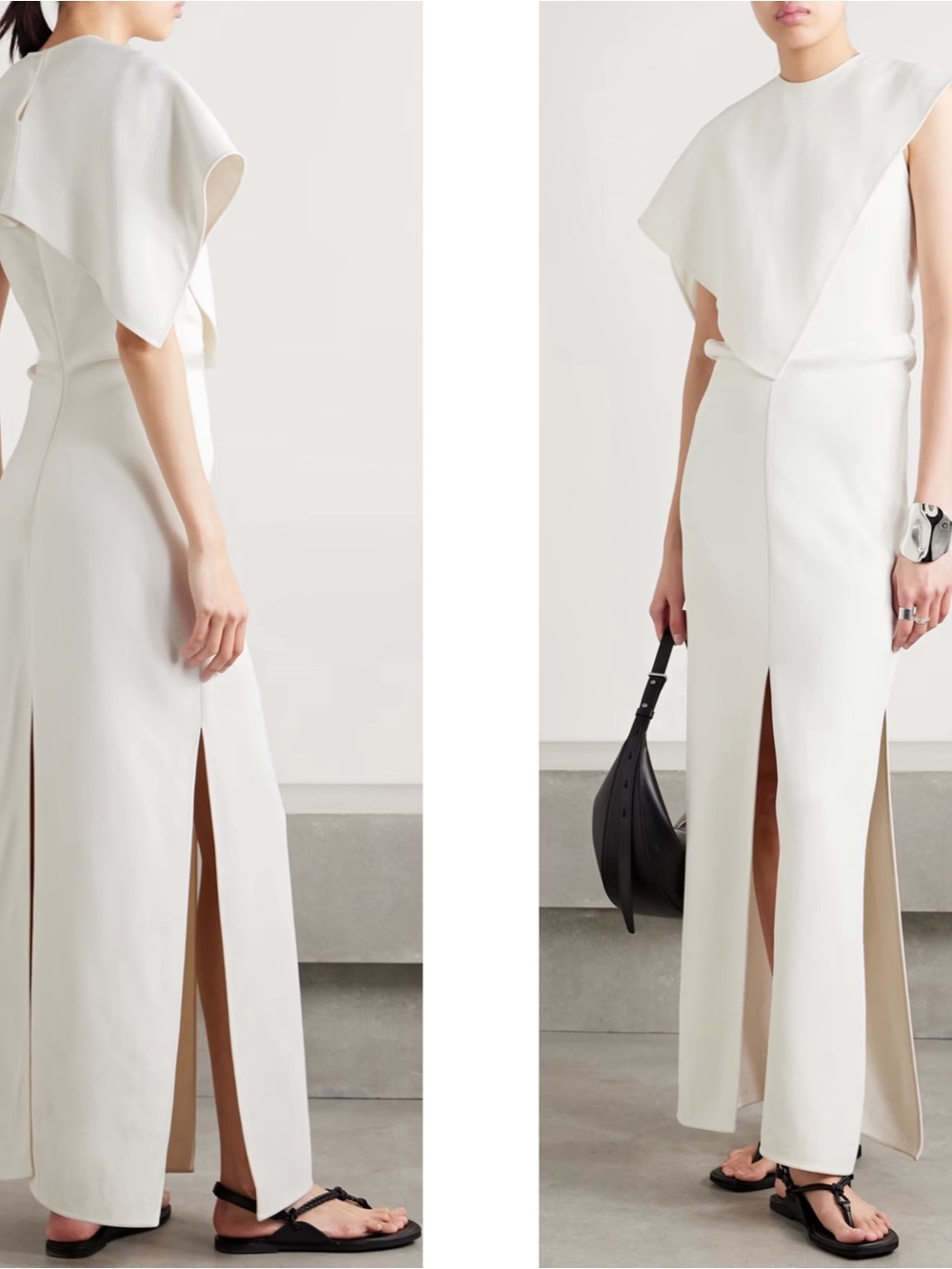 PROENZA SCHOULER Selene Asymmetric Draped Stretch Crepe White Maxi Dress Sz 4